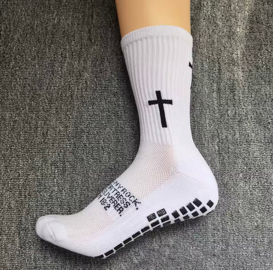 1/4 Double Pack Dark Style Cross Trendy Socks, Non-slip Grip Mid-calf Socks, Street Style Personalized Socks