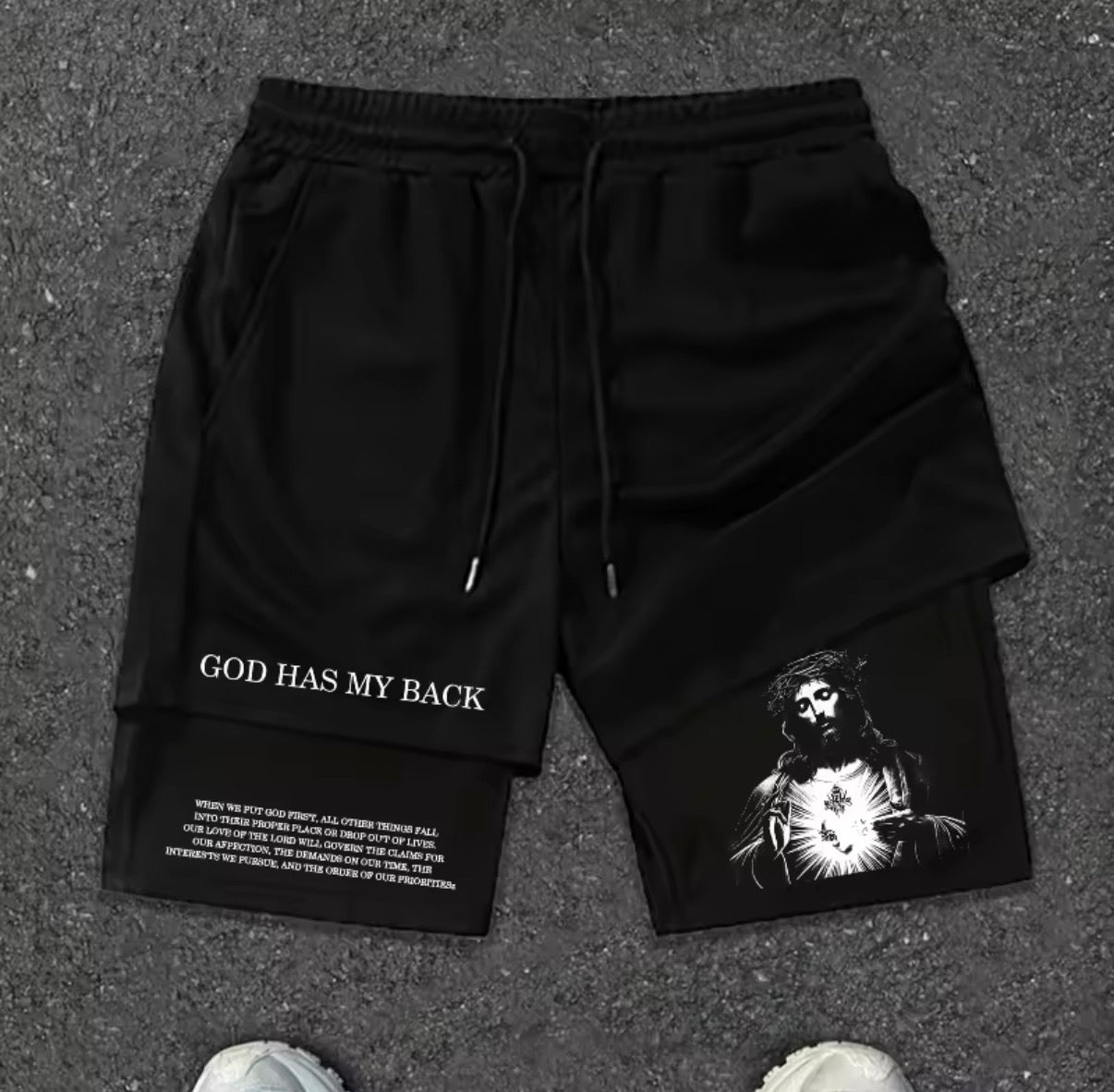GOD HAS MY BACK Christian shorts ✝️