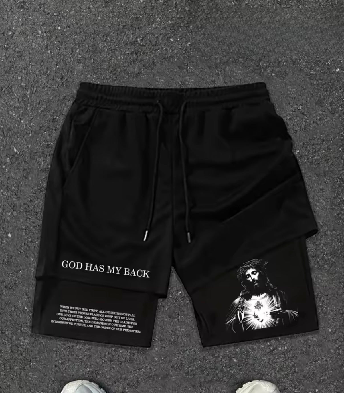 GOD HAS MY BACK Christian shorts ✝️