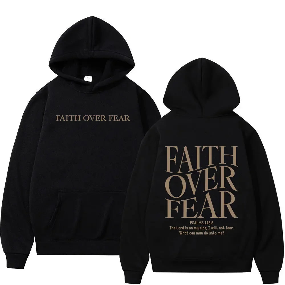 Christian Jesus Faith Over Fear Bible Verse Hoodies Men's Women High Quality Sweatshirts Fashion Vintage Pullovers Streetwear