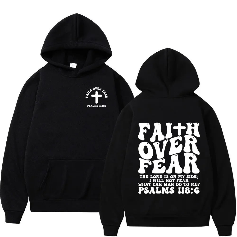 Christian Jesus Faith Over Fear Bible Verse Hoodies Men's Women High Quality Sweatshirts Fashion Vintage Pullovers Streetwear